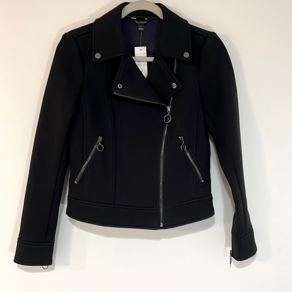 Ann Taylor black twill moto jacket. NWT. Size 0.
